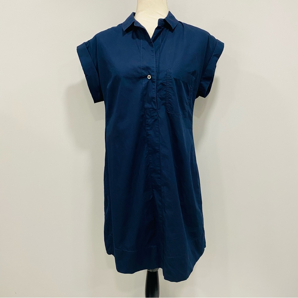 J. Crew Women's S Navy Blue Popover Shirt Dress Poplin Cotton Nautical Preppy
